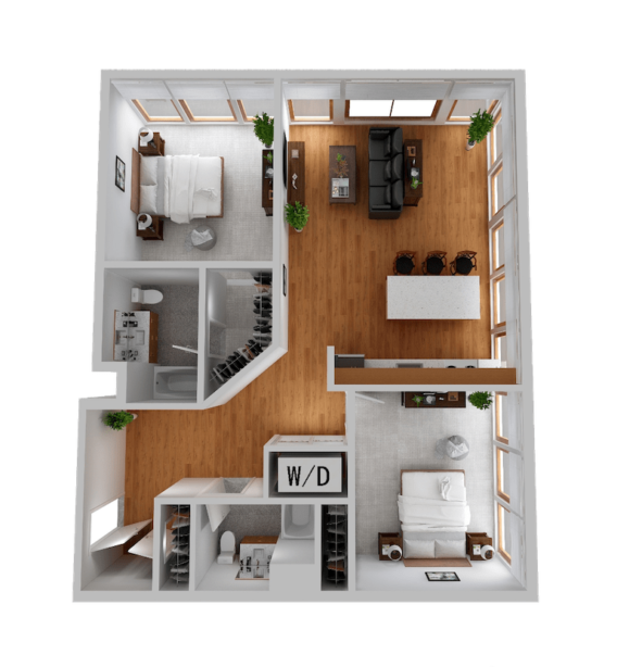 Cayuga Lofts 2x2 B Apartment Sample Floor Plan