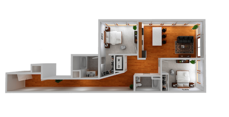 Cayuga Lofts 2x2 E Apartment Sample Floor Plan