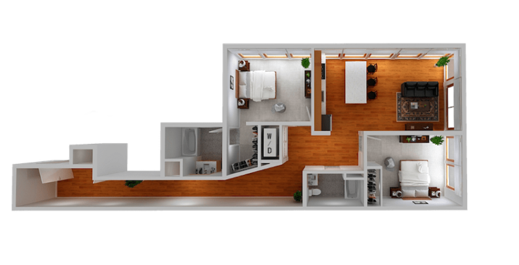 Cayuga Lofts 2x2 E Apartment Sample Floor Plan