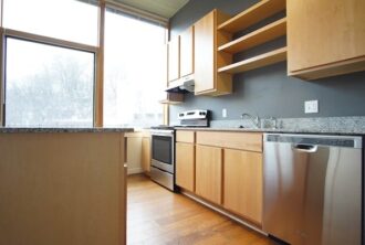 Cayuga Lofts 2x2 B Apartment Sample Kitchen Area